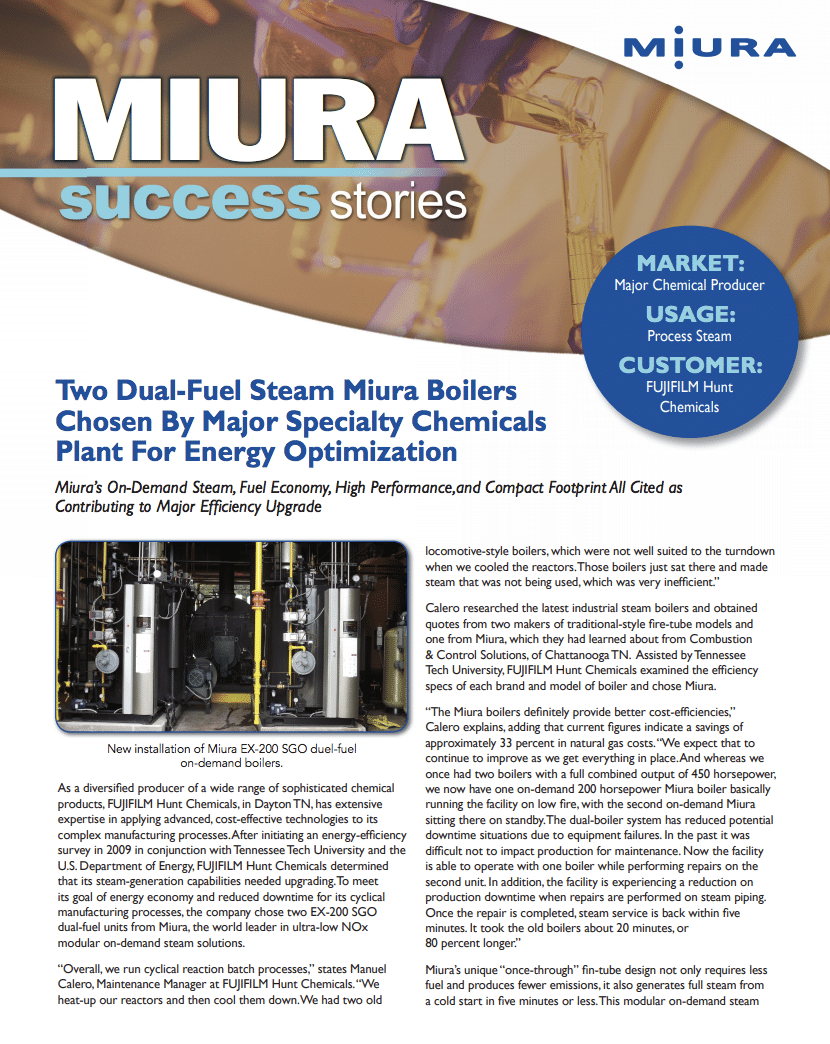 FUJIFILM Hunt Chemicals Reduces its Energy Footprint with Miura Boilers