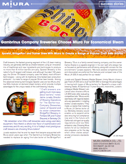 Gambrinus Chooses Miura For Economy & Efficiency